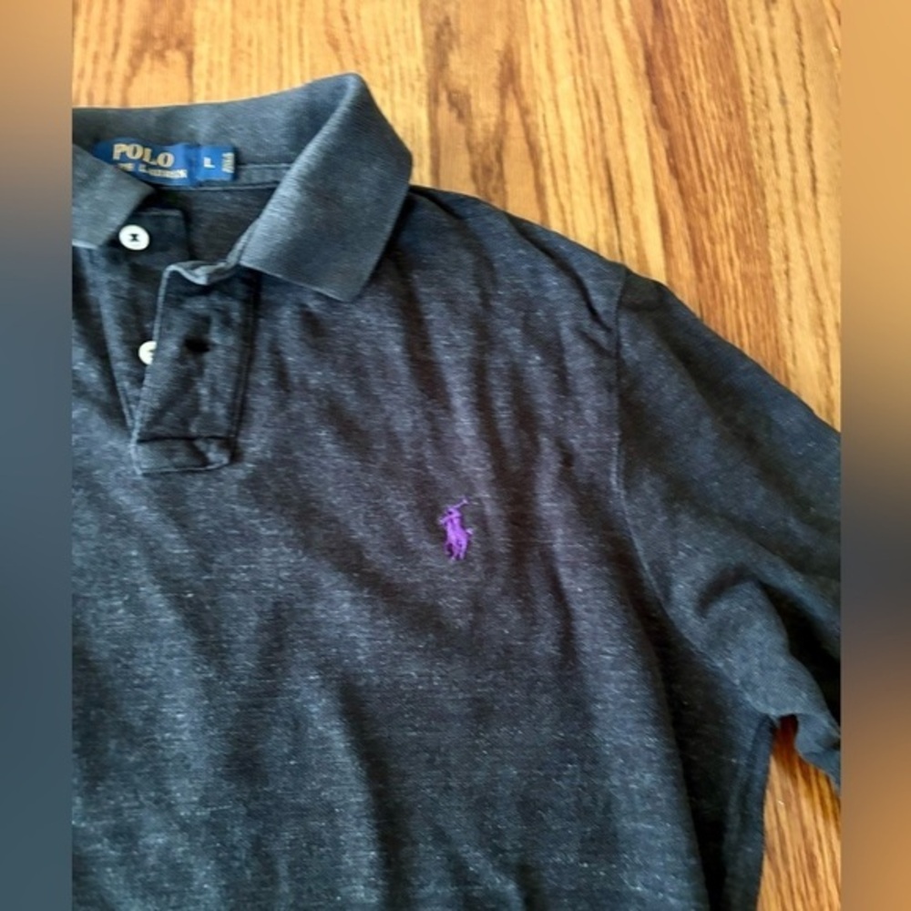 Polo Ralph Lauren Long Sleeve Collared Shirt - Custom Fit - Black/Gray - Large